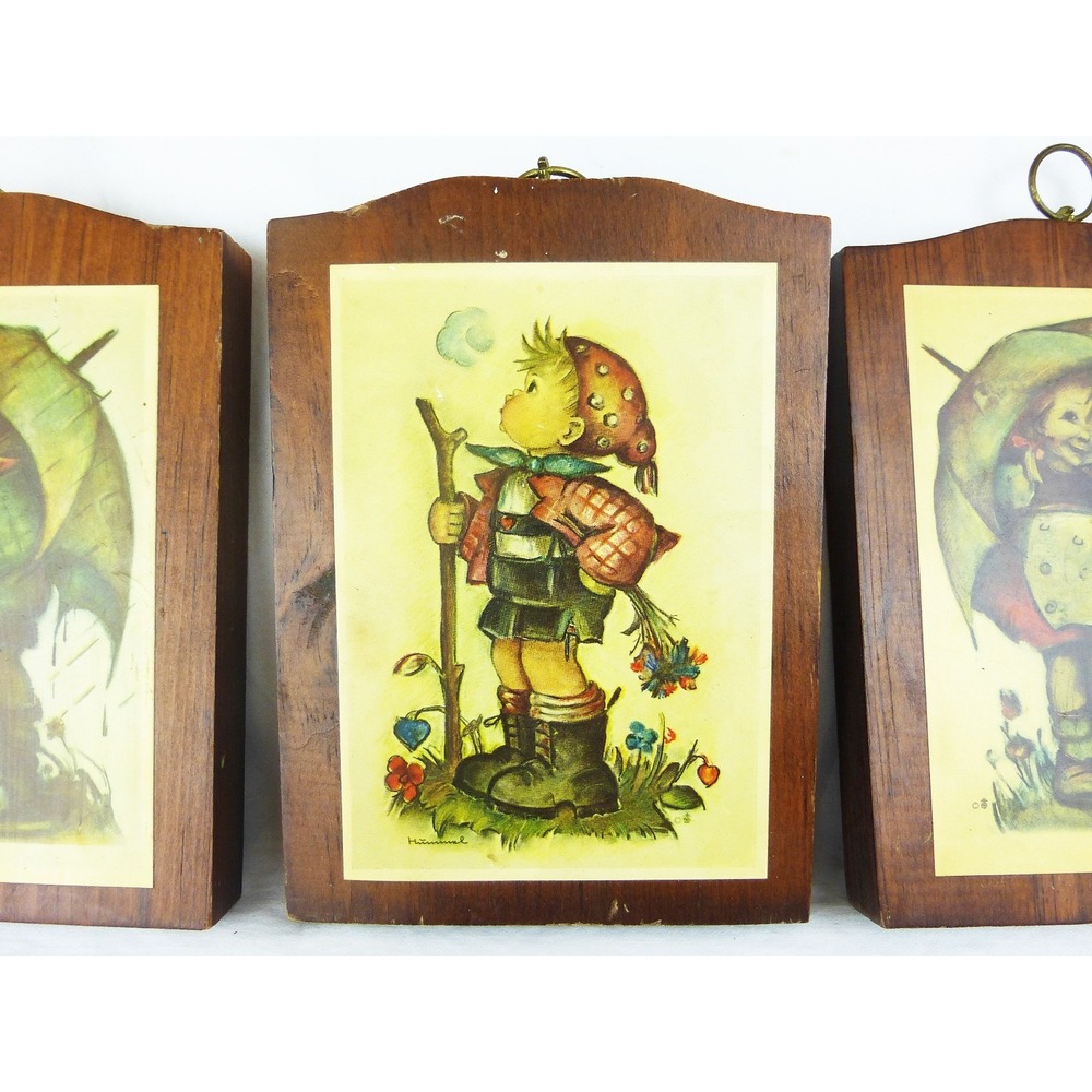 Vtg 3 Hummel pictures Manchester wood handcrafted wall plaque nursery decor - Picture 3 of 6